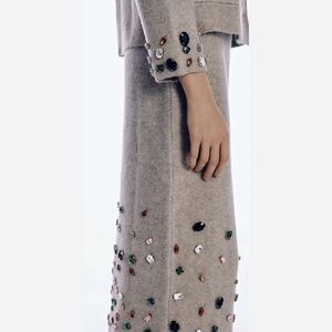 Zara Beige Pencil Skirt with Gem Embellishments